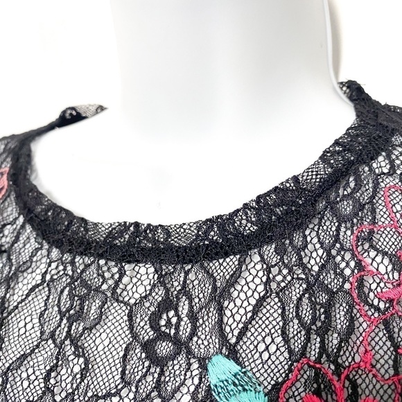 Y2K Mesh Black Long Floral Goth Sleeve Top - Picture 4 of 7